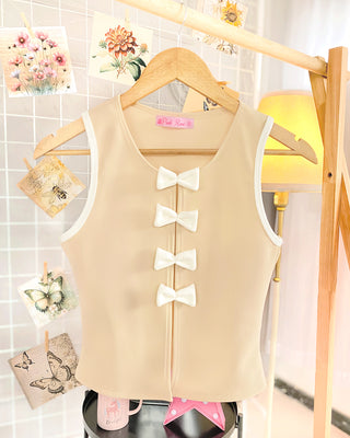 Blusa Rib Sin Mangas con 4 Moños al Frente