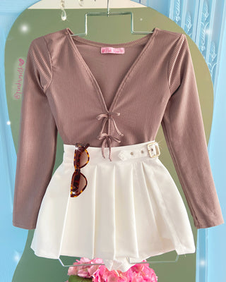 Blusa Rib Manga Larga con 3 Moños al Frente