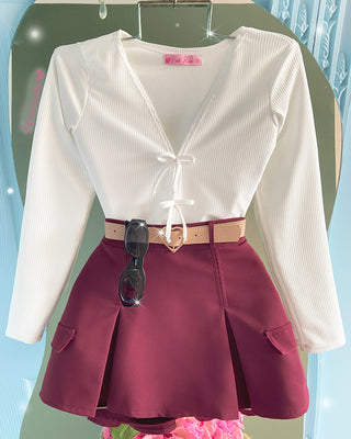 Blusa Rib Manga Larga con 3 Moños al Frente