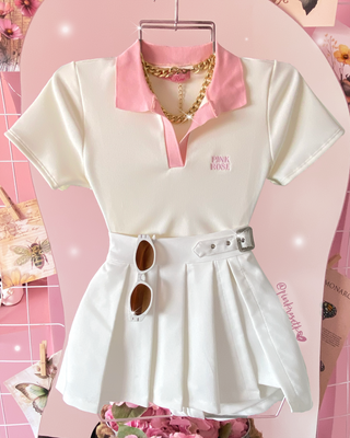 Blusa Rib con Cuello Bordado Pink Rose