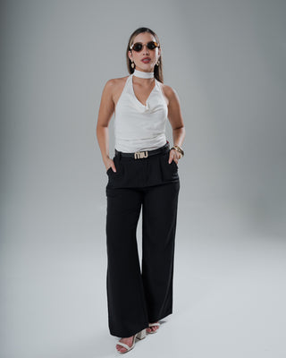 Blusa halter escote drapeada con Espalda Descubierta y Amarre