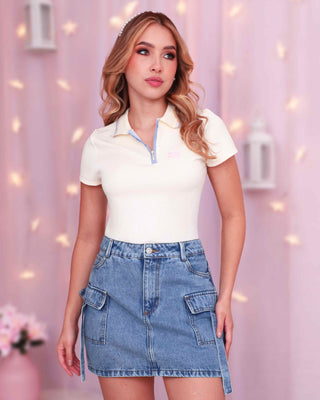 BLUSA POLO MANGA CORTA CUELLO PINK ROSE