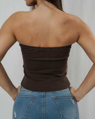 Blusa Strapless con Dos Botones Grandes