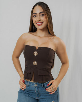 Blusa Strapless con Dos Botones Grandes