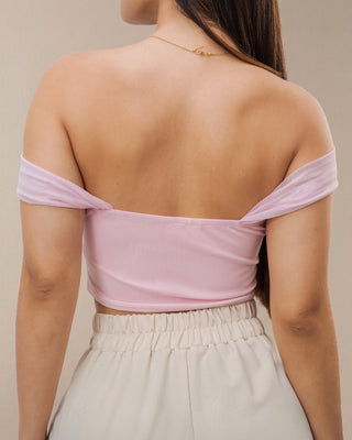 Blusa rosada en Malla con Drapeado y Tiras