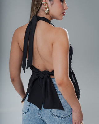 Blusa Lazo al Cuello  y Cintura con Aplique