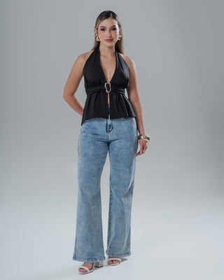 Blusa Lazo al Cuello  y Cintura con Aplique