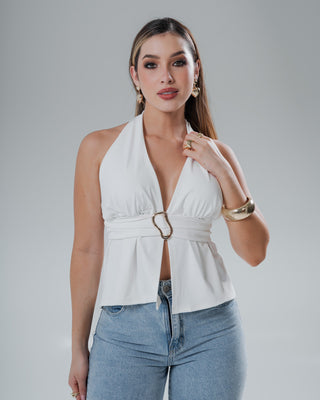 Blusa Lazo al Cuello  y Cintura con Aplique