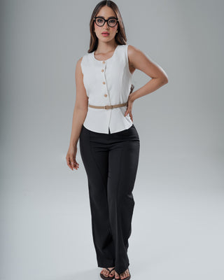 Blusa manga sisa con 4 botones y correa
