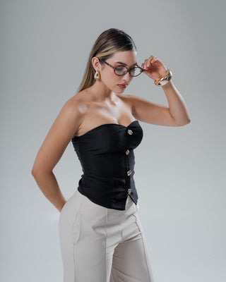 BLUSA STRAPPLE CON BOTONES DECORATIVOS MIXTOS DE GOTA Y REDONDOS