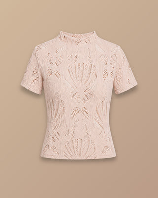 BLUSA BEIGE DE ENCAJE MANGA CORTA