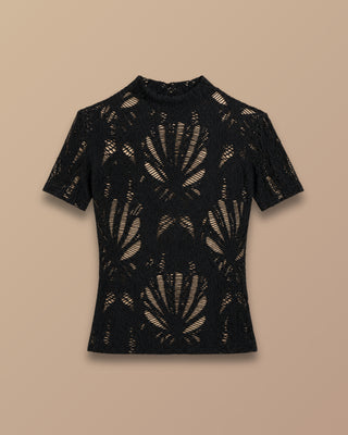 BLUSA NEGRA DE ENCAJE MANGA CORTA