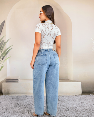 Blusa Blanco de Encaje Manga Corta, detalle — Pink Rose