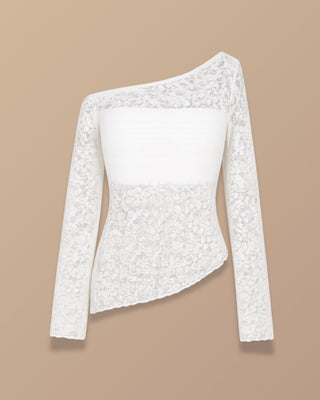 BLUSA BLANCA DE ENCAJE Y MANGA LARGA CON PICO AL LADO
