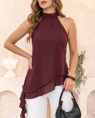 BLUSA VINO TINTO DE AMARRAR AL CUELLO CON BOLERO EN PUNTA