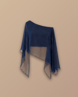 BLUSA AZUL ANCHA TIPO CAPA EN MALLATEX