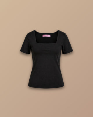 BLUSA NEGRA MANGA CORTA CUELLO CUADRADO
