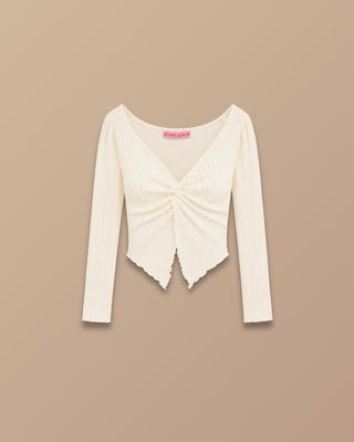 BLUSA BLANCA TIPO RIB MANGA LARGA CON NUDO CENTRO