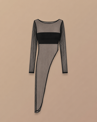 BLUSA NEGRA MANGA LARGA TIPO BLUSON EN MALLATEX