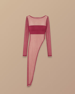 BLUSA VINO TINTO MANGA LARGA TIPO BLUSON EN MALLATEX