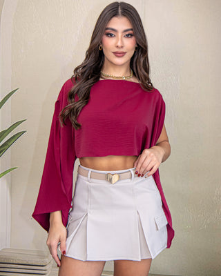 BLUSA VINO TINTO ANCHA TIPO CAPA