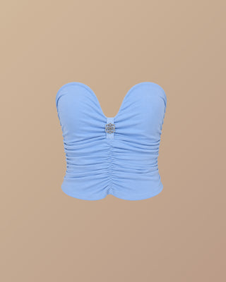 BLUSA AZUL STRAPPLE RECOGIDA CON APLIQUE DE PINK ROSE