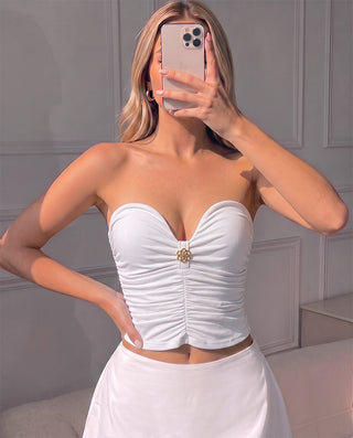 BLUSA BLANCA STRAPPLE RECOGIDA CON APLIQUE DE PINK ROSE