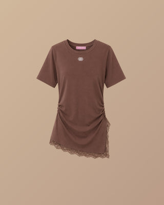BLUSA CAFE TIPO CAMISETA DE ENCAJE ABAJO