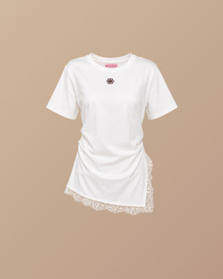 BLUSA BLANCA TIPO CAMISETA DE ENCAJE ABAJO