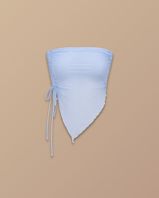 BLUSA AZUL EN MALLATEX STRAPPLE DE PICO Y RECOGIDO AL LADO