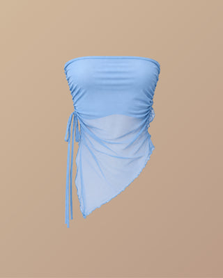 BLUSA AZUL EN MALLATEX STRAPPLE DE PICO Y RECOGIDO AL LADO