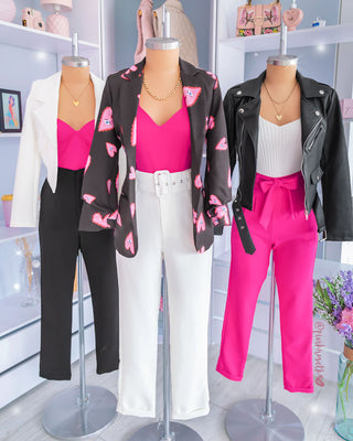 Blazer negro manga recogida corazón ojo fucsia