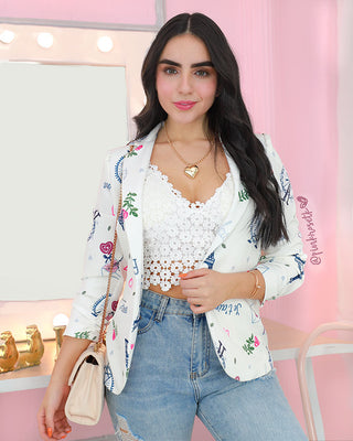 Blazer blanco largo manga recogida je´taime