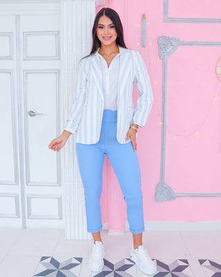 Blazer rayas azul claro y blanco