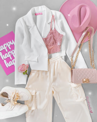 Bustier rosado crepe encaje