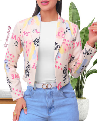 Blazer corto melocotón lettering love