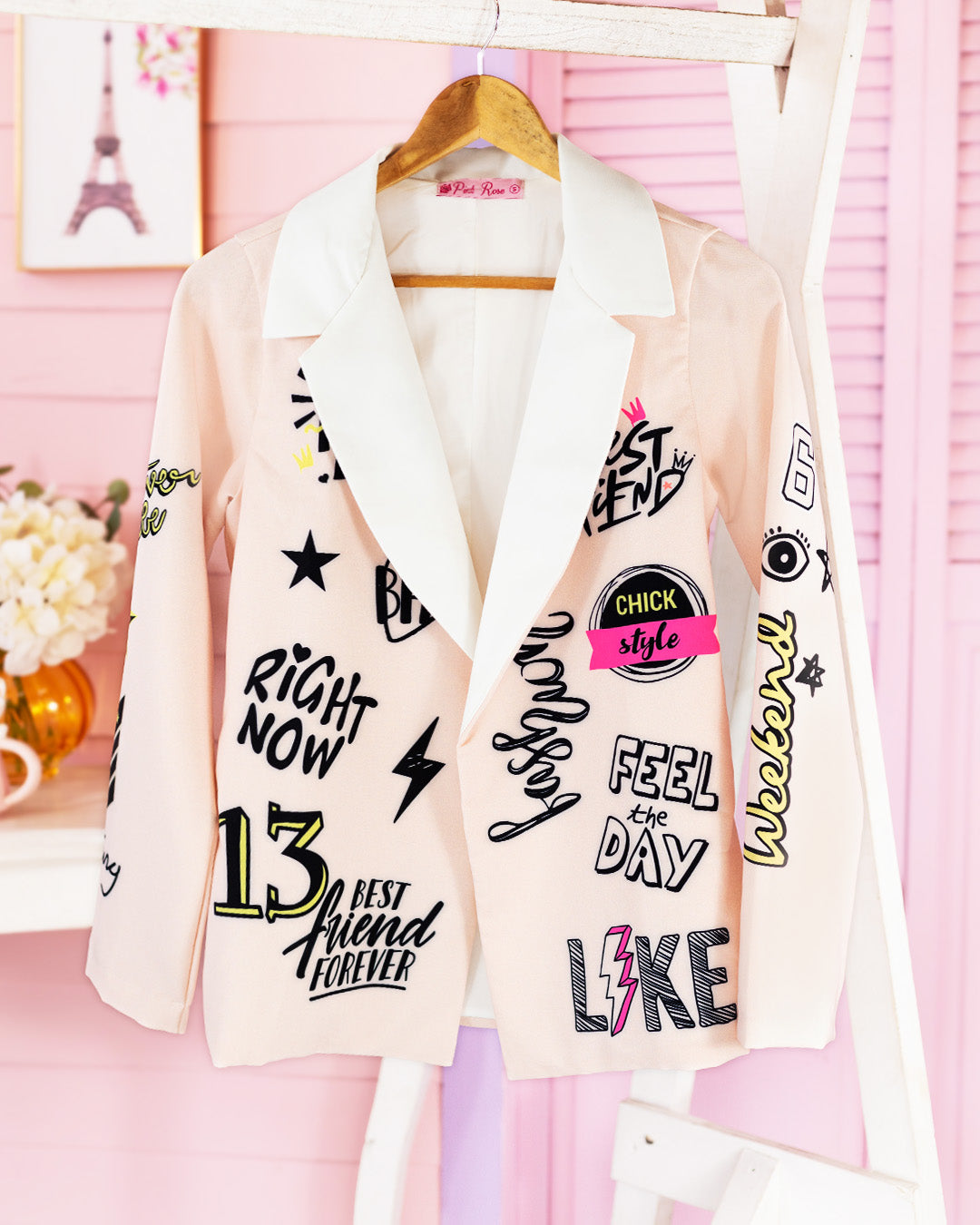 Blazer rosado limonada letering best friends forever