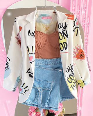 Blazer estampado good vibes