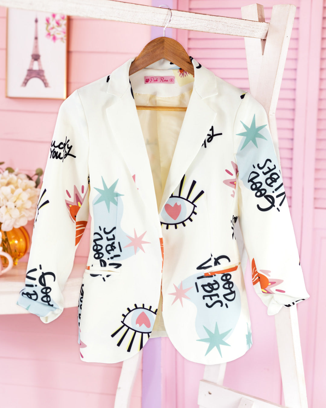 Blazer estampado good vibes