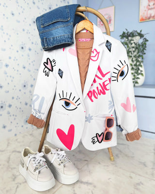 Blazer de Manga Recogida Estampado Girl Power