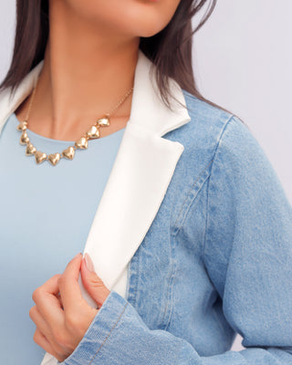Blazer de jean con cuello combinado blanco