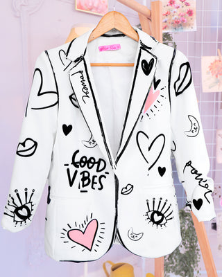 Blazer con Manga Recogida y Estampado “Good Vibes Gato”