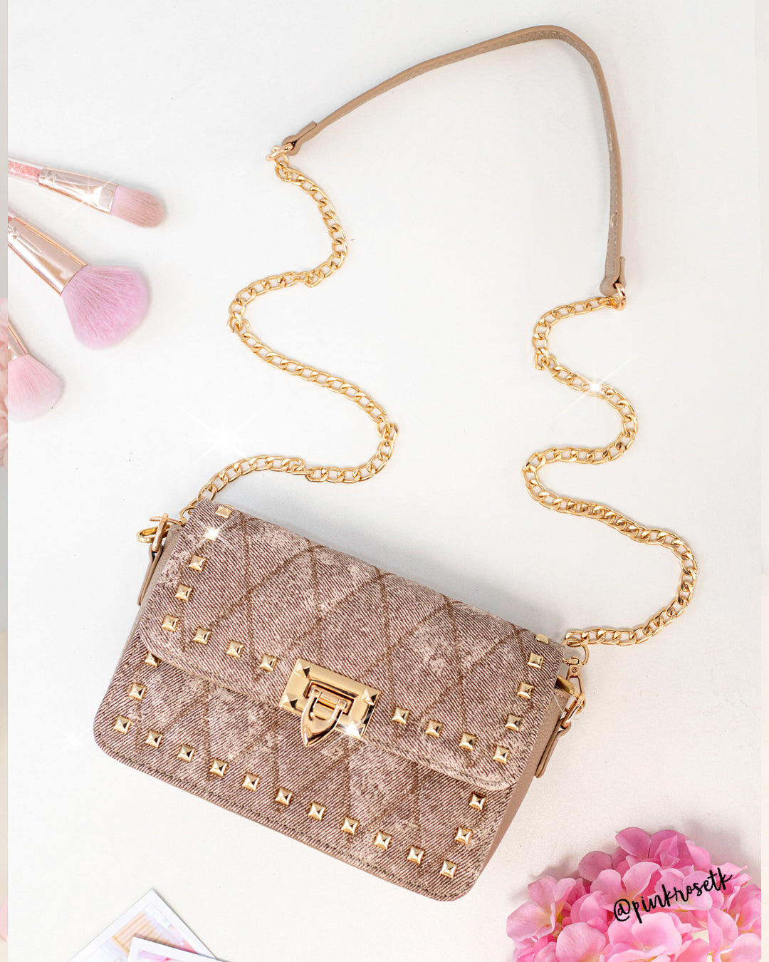 Bolso taches efecto jean herraje dorado