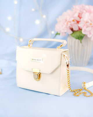 Bolso Blanco Clutch Kyoto Cuadrado con Cadena y Broche de Lujo