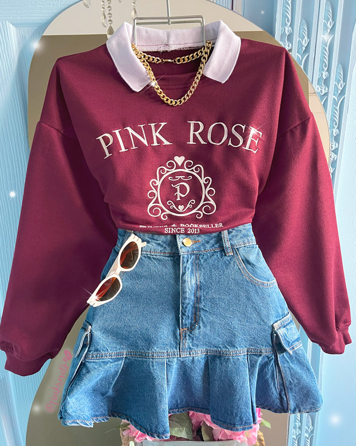 Hoodie con cuello vinotinto Pink Rose