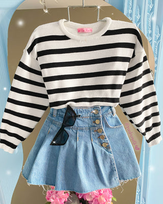 Buzo Corto con Rayas Negro y Blanco