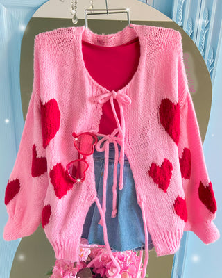 SACO DE 3 CORDONES Y CORAZONES ROJOS