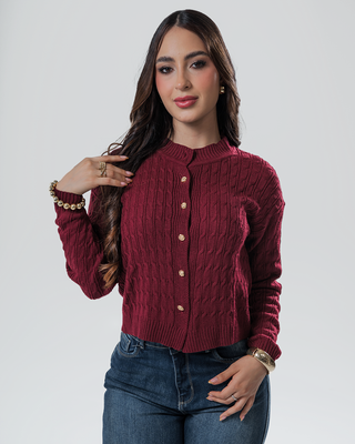 Saco Tejido Trenzado con 6 Botones Dorados