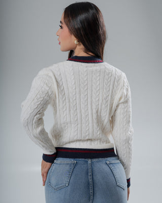 Buzo Trenzado de Punto con 5 Botones Dorado