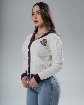 Buzo Trenzado de Punto con 5 Botones Dorado